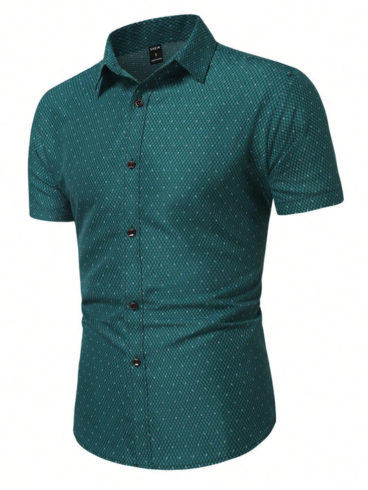 Men's Green Slim Fit Printed Short Sleeve Shirt
