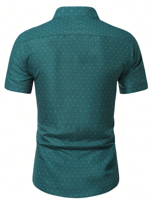 Men's Green Slim Fit Printed Short Sleeve Shirt