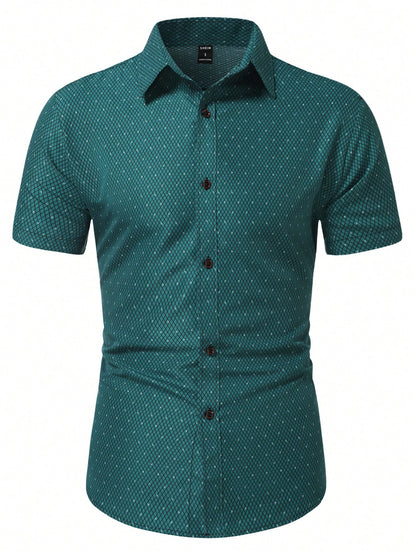 Men's Green Slim Fit Printed Short Sleeve Shirt