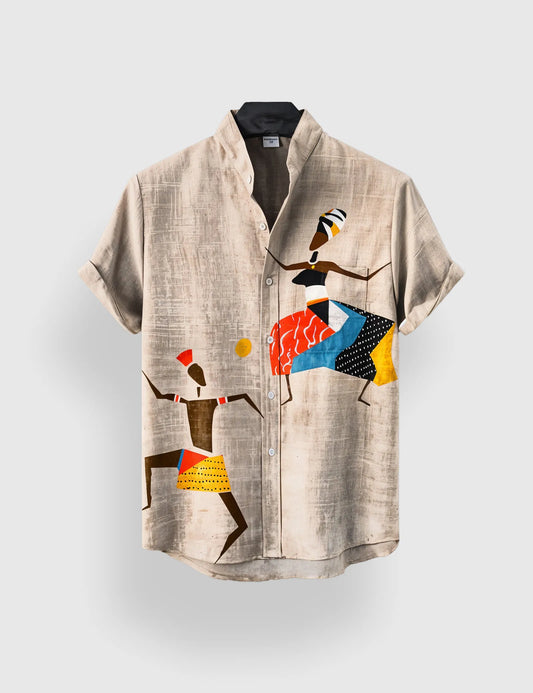 Men's Khaki Ethnic Dancer Graphic - Printed Half Sleeve Shirt