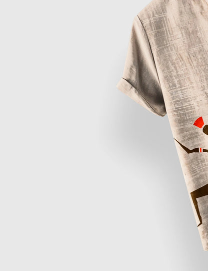 Men's Khaki Ethnic Dancer Graphic - Printed Half Sleeve Shirt