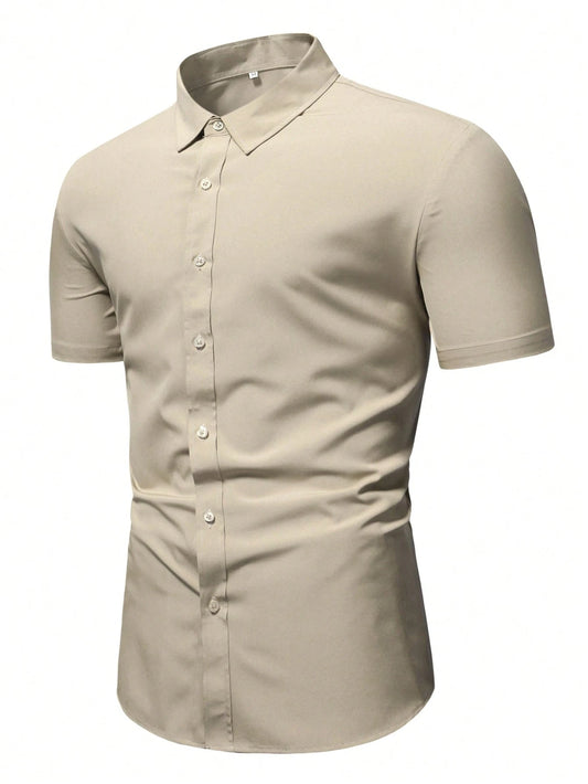 Men's Khaki Slim Fit Short Sleeve Casual Shirt