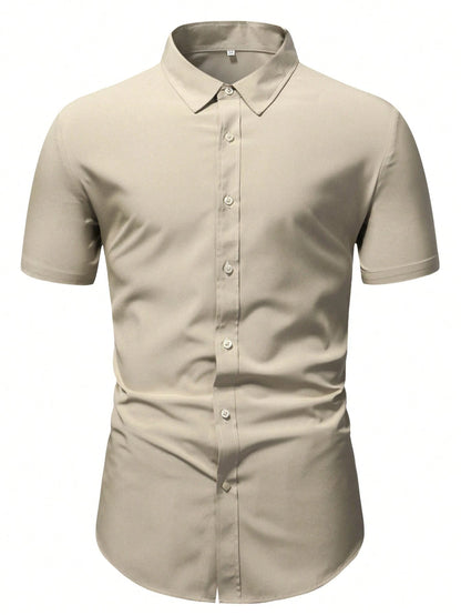 Men's Khaki Slim Fit Short Sleeve Casual Shirt