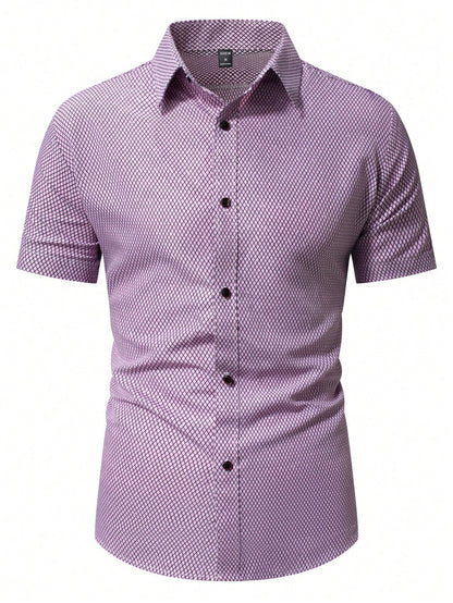 Men's Lavender Slim Fit Printed Short Sleeve Shirt