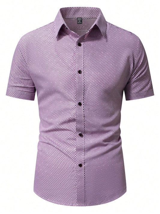 Men's Lavender Slim Fit Printed Short Sleeve Shirt