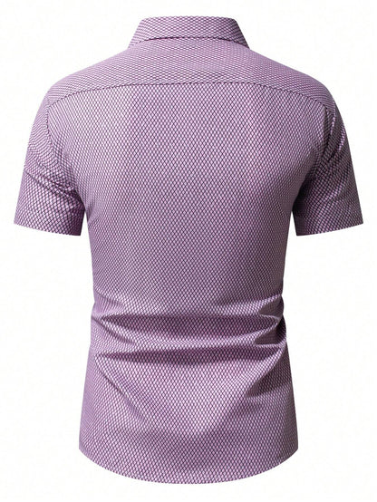 Men's Lavender Slim Fit Printed Short Sleeve Shirt