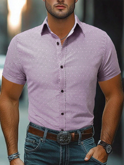 Men's Lavender Slim Fit Printed Short Sleeve Shirt