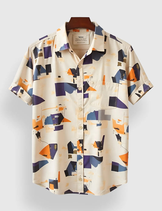 Men's Light Abstract Geometric Print – Printed Half Sleeve Shirt