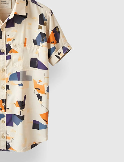 Men's Light Abstract Geometric Print – Printed Half Sleeve Shirt