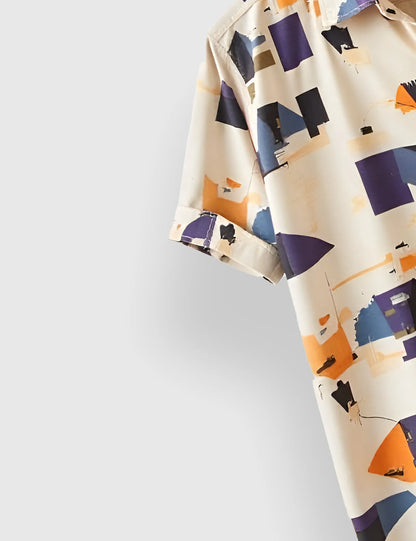 Men's Light Abstract Geometric Print – Printed Half Sleeve Shirt