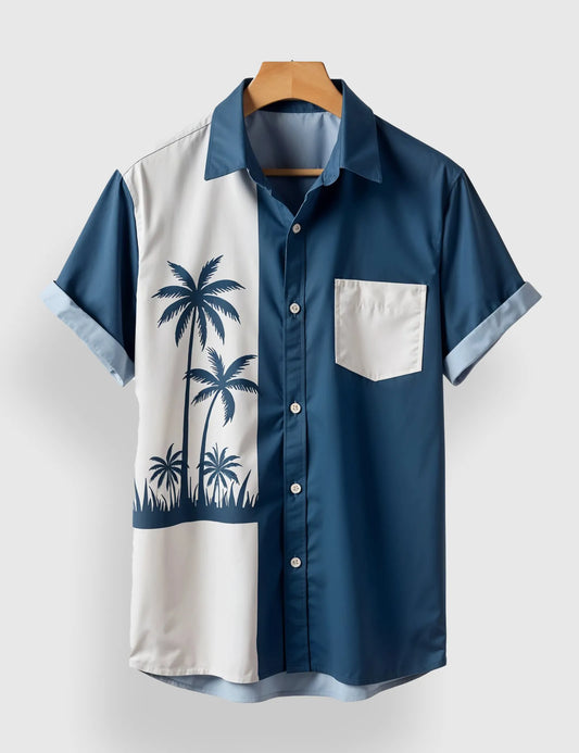 Men's Light Blue Palm Tree – Printed Half Sleeve Shirt