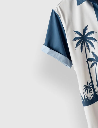 Men's Light Blue Palm Tree – Printed Half Sleeve Shirt