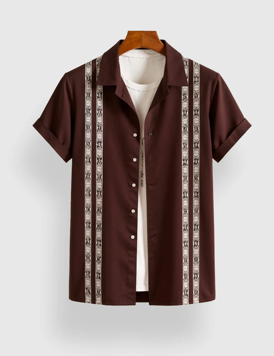 Men's Maroon Tribal Stripe – Printed Half Sleeve Shirt