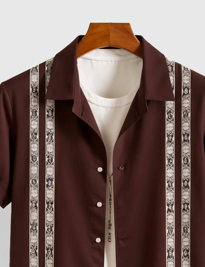 Men's Maroon Tribal Stripe – Printed Half Sleeve Shirt