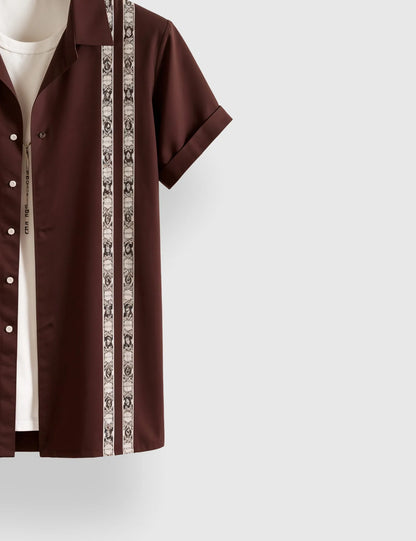 Men's Maroon Tribal Stripe – Printed Half Sleeve Shirt