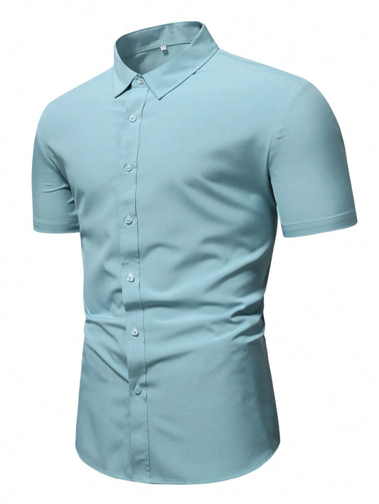 Men's Mint Green Slim Fit Short Sleeve Casual Shirt
