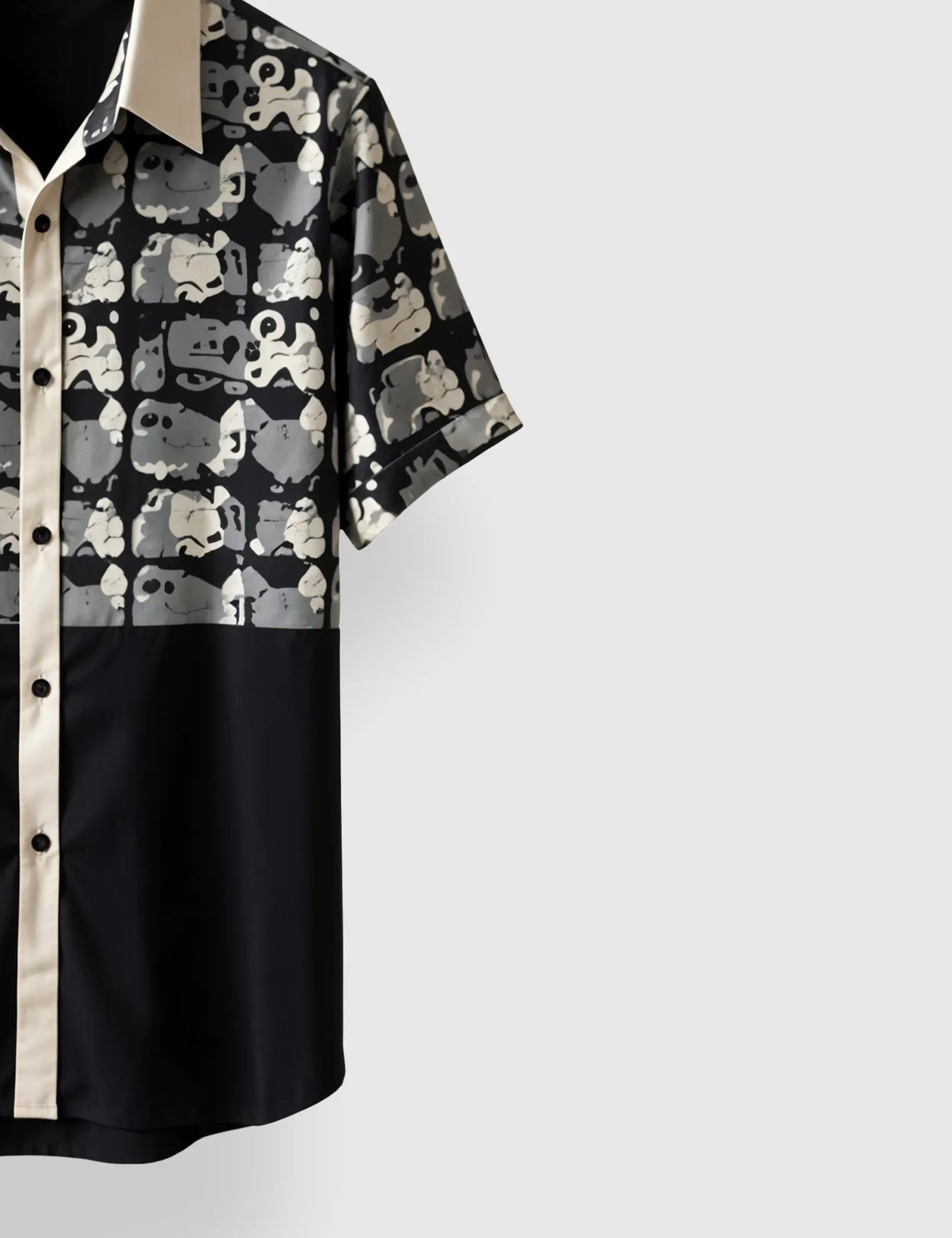 Men's Monochrome Cat Pattern – Printed Half Sleeve Shirt