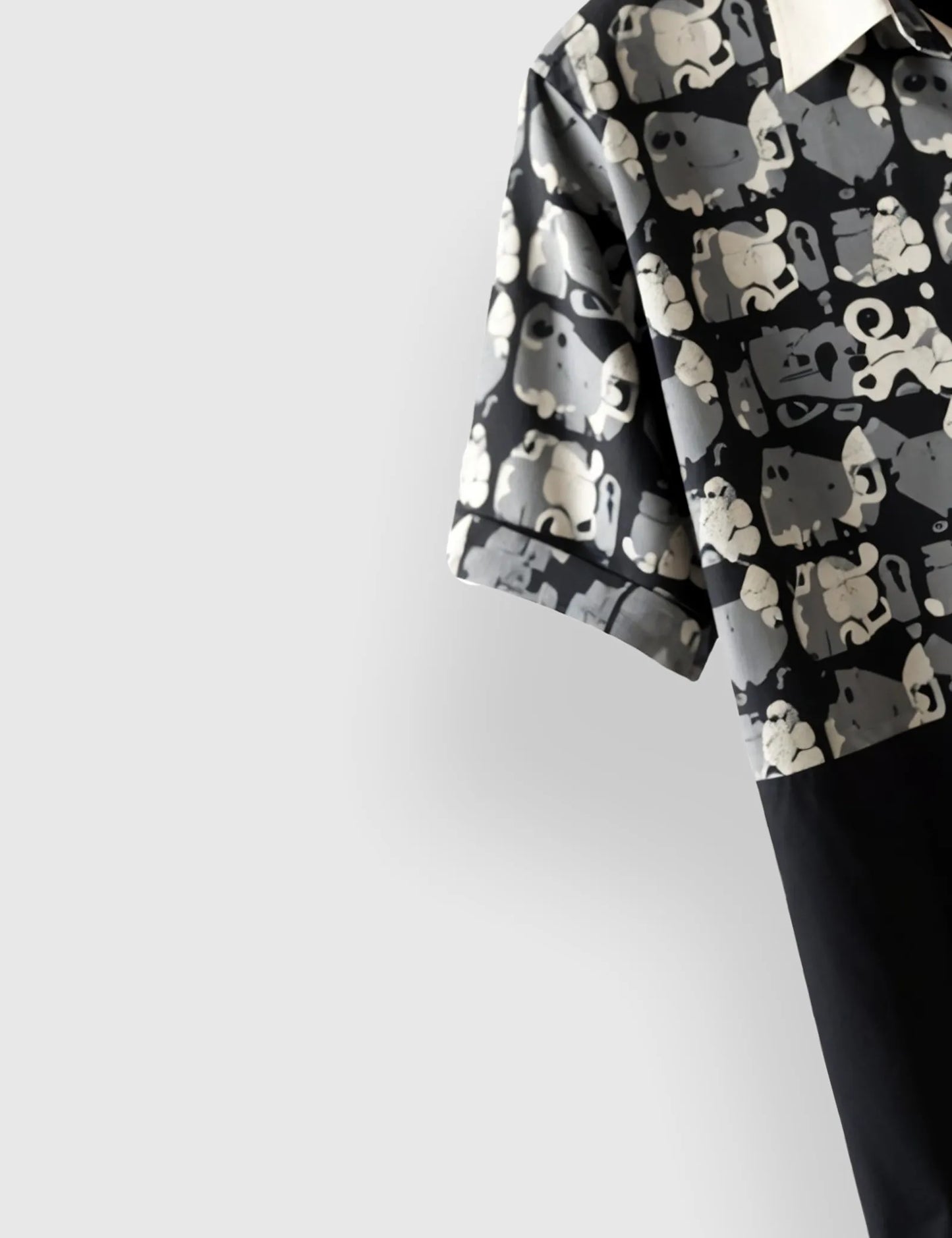 Men's Monochrome Cat Pattern – Printed Half Sleeve Shirt