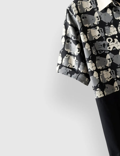 Men's Monochrome Cat Pattern – Printed Half Sleeve Shirt