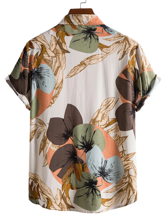 Men's Multicolor Tropical Leaf Print Casual Button Down Shirt