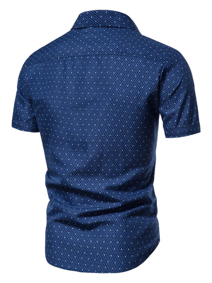 Men's Navy Blue Slim Fit Printed Short Sleeve Shirt