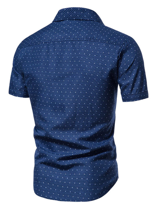 Men's Navy Blue Slim Fit Printed Short Sleeve Shirt - XPST