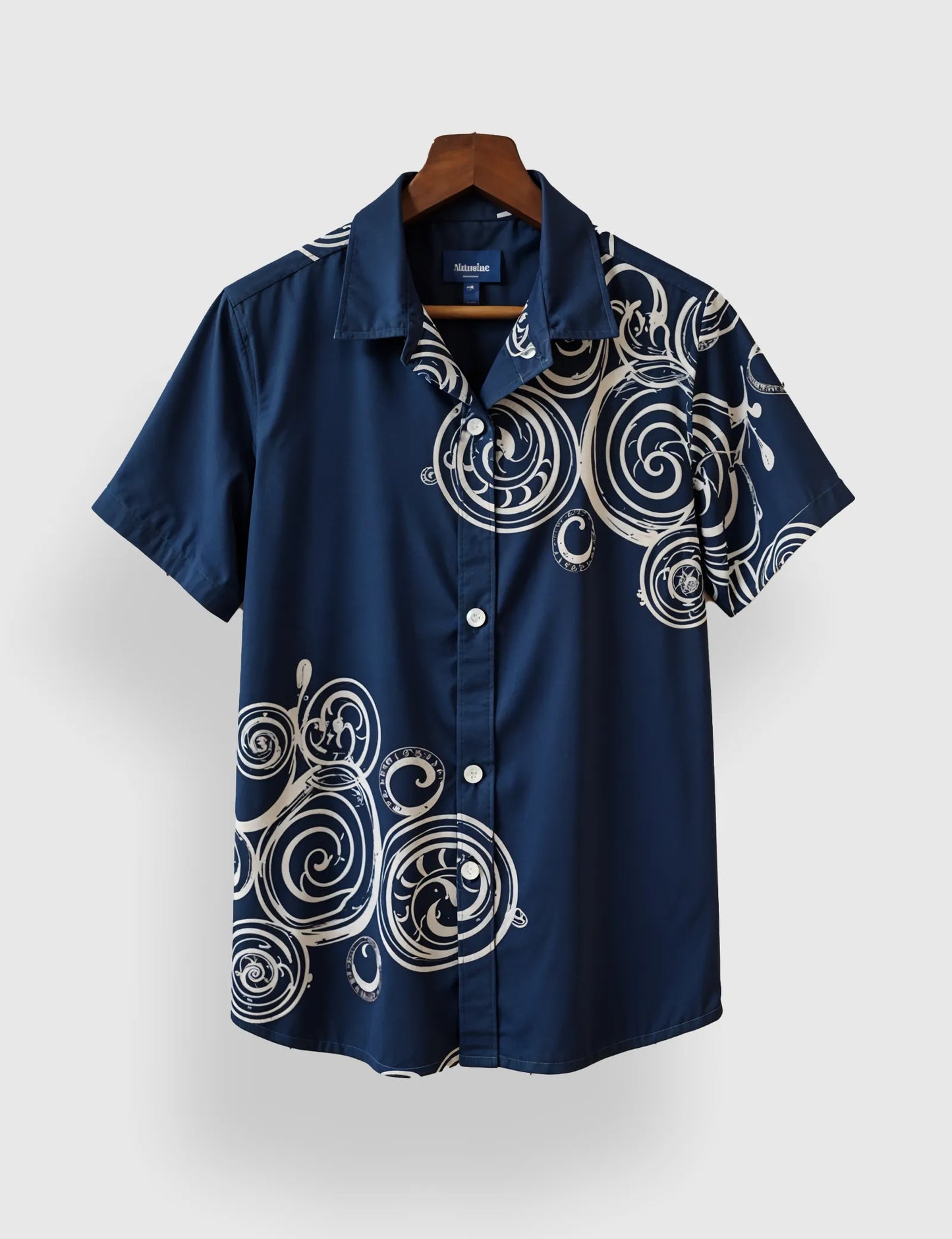 Men's Navy Blue Swirl Pattern - Printed Half Sleeve Shirt