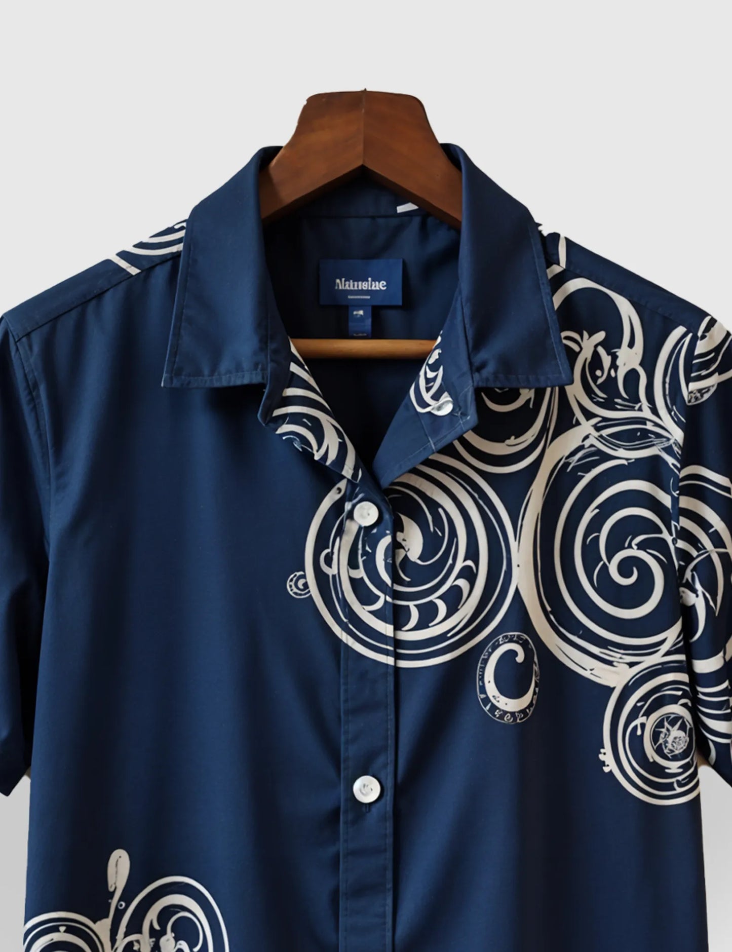 Men's Navy Blue Swirl Pattern - Printed Half Sleeve Shirt