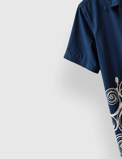 Men's Navy Blue Swirl Pattern - Printed Half Sleeve Shirt