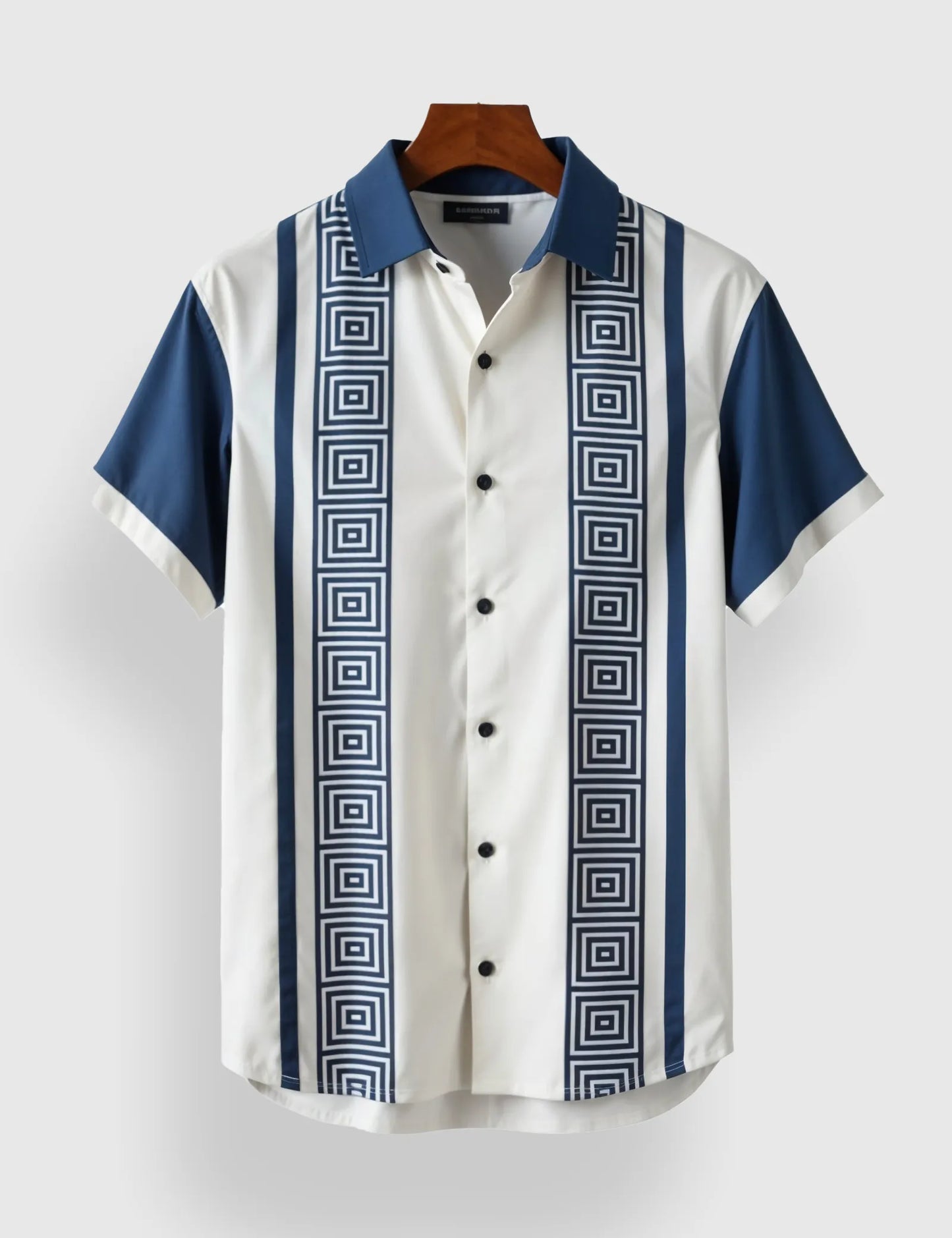 Men's Navy Geometric Stripe – Printed Half Sleeve Shirt