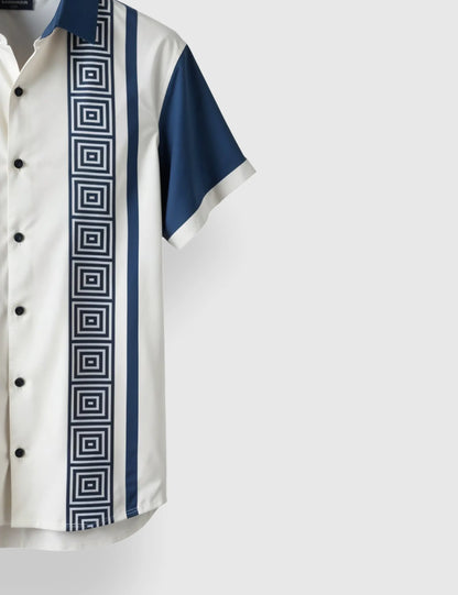 Men's Navy Geometric Stripe – Printed Half Sleeve Shirt