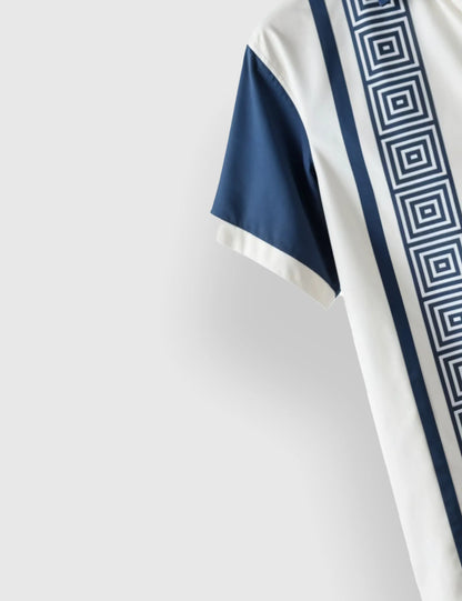 Men's Navy Geometric Stripe – Printed Half Sleeve Shirt