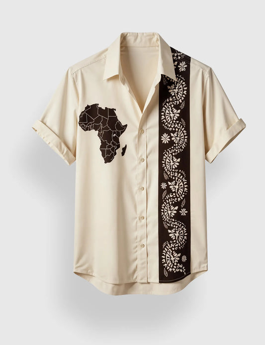 Men's Off White Africa Map Tribal - Printed Half Sleeve Shirt