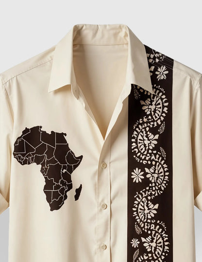 Men's Off White Africa Map Tribal - Printed Half Sleeve Shirt