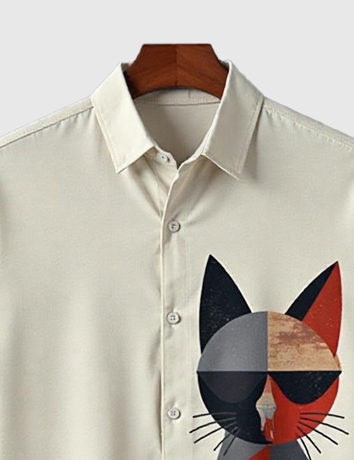 Men's Off White Geometric Cat – Printed Half Sleeve Shirt