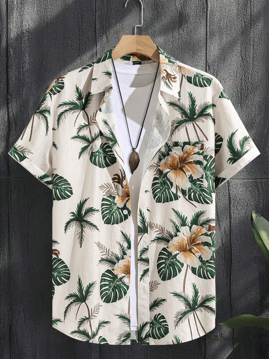 Men's Off White Palm Tree Print Shirt Relaxed Printed Casualwear