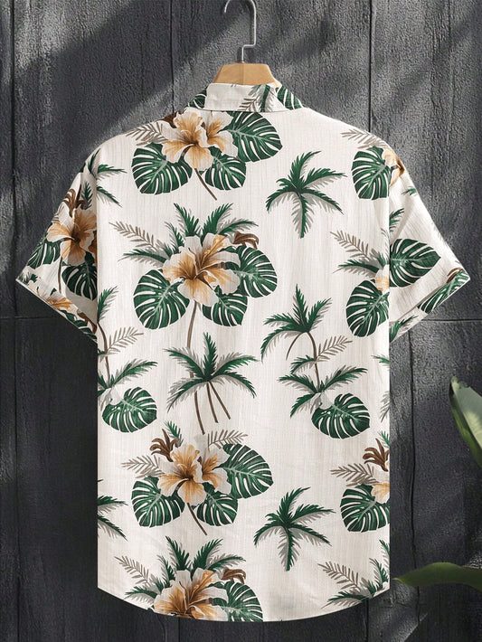 Men's Off White Palm Tree Print Shirt Relaxed Printed Casualwear