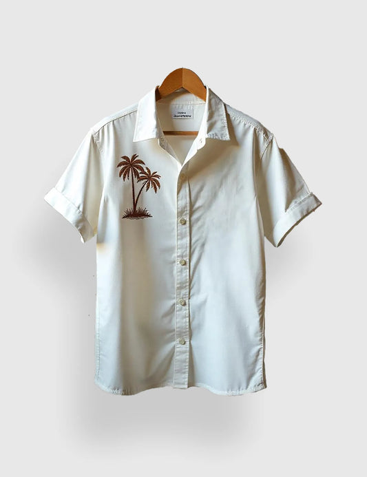 Men's Off White Palm Tree - Printed Half Sleeve Shirt