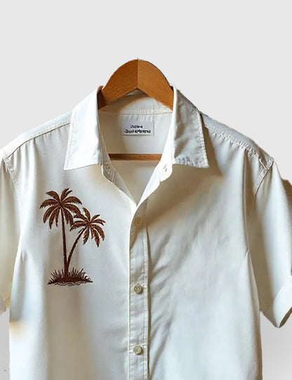 Men's Off White Palm Tree - Printed Half Sleeve Shirt