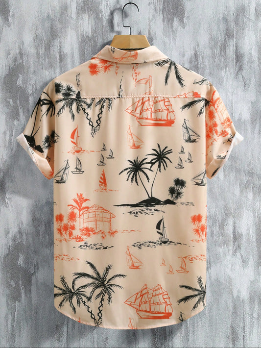 Men's Orange Coconut Print Shirt Relaxed Printed Casualwear
