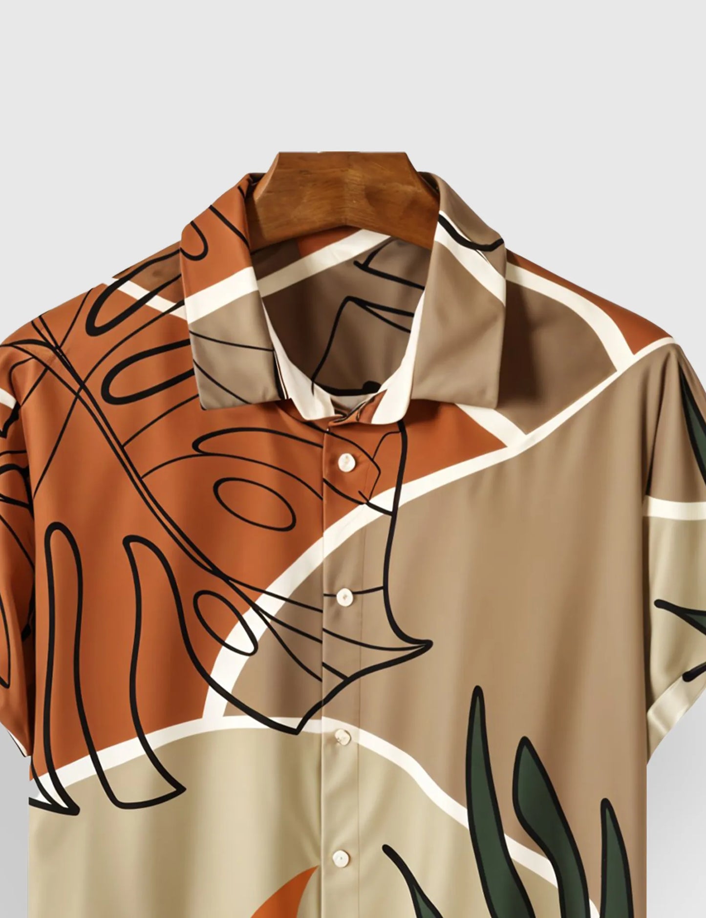 Men's Orange & Khaki Tropical Leaf Print - Printed Half Sleeve Shirt