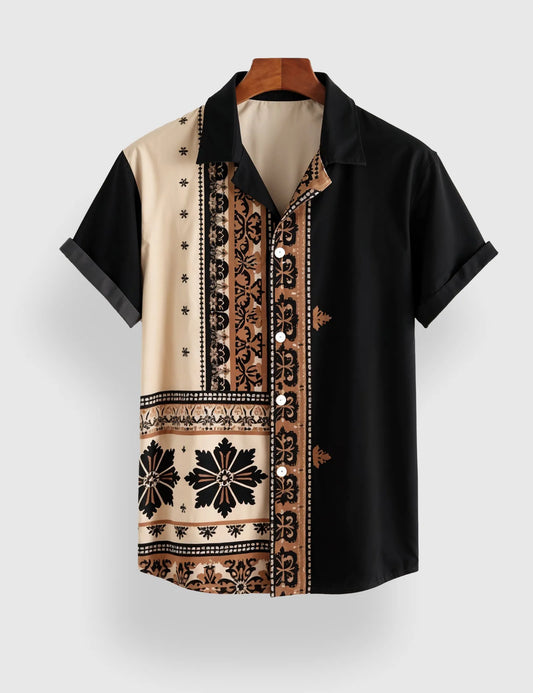 Men's Ornate Tribal Contrast – Printed Half Sleeve Shirt