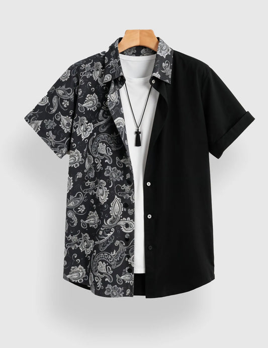 Men's Paisley and Solid Split – Printed Half Sleeve Shirt