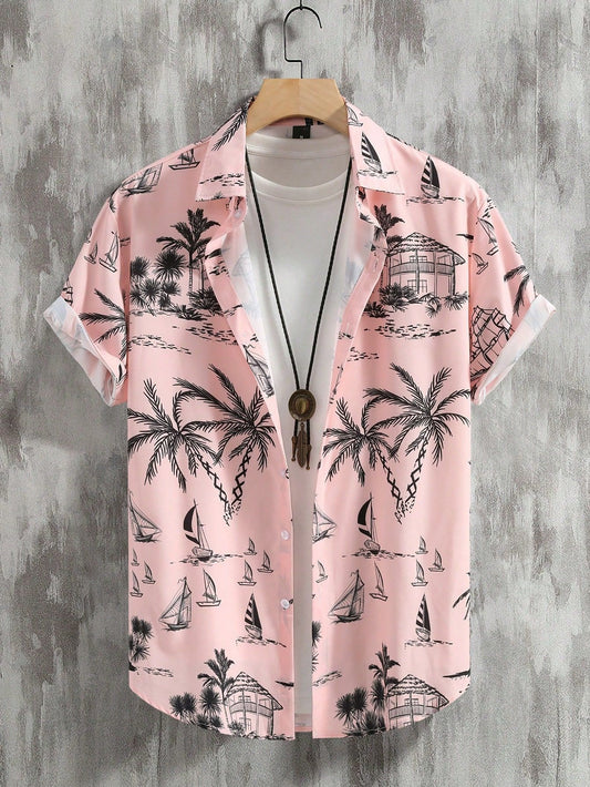 Men's Pink Coconut Print Shirt Relaxed Printed Casualwear