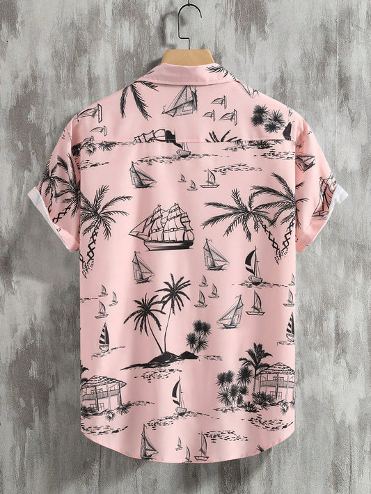 Men's Pink Coconut Print Shirt Relaxed Printed Casualwear