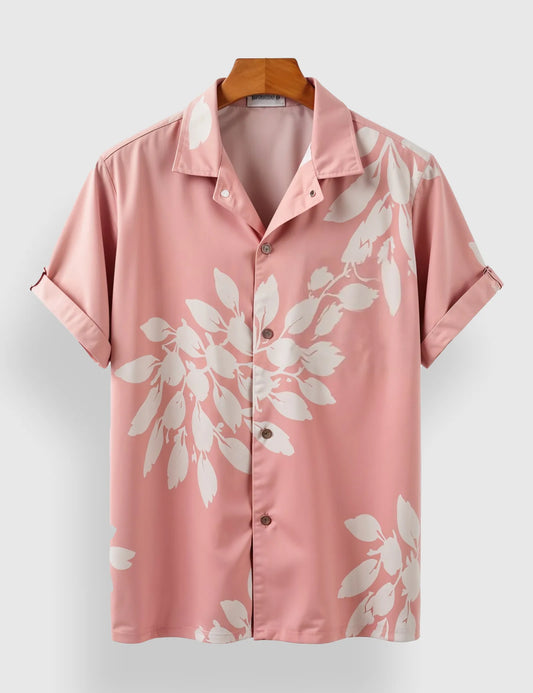 Men's Pink Flower Leaf Print – Printed Half Sleeve Shirt