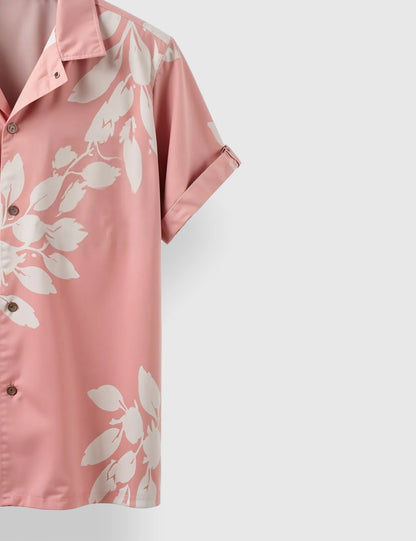 Men's Pink Flower Leaf Print – Printed Half Sleeve Shirt