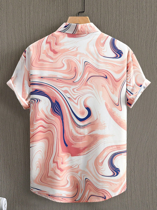 Men's Pink Marble Print Shirt Relaxed Printed Casualwear