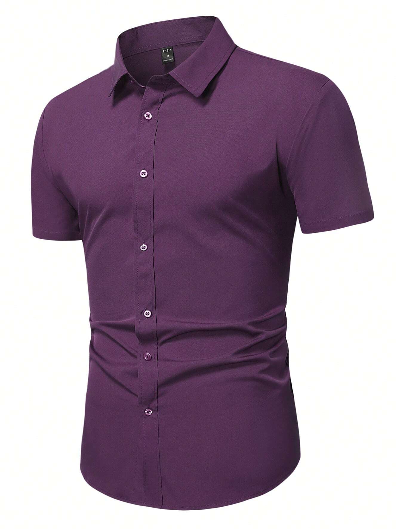 Men's Purple Slim Fit Short Sleeve Casual Shirt