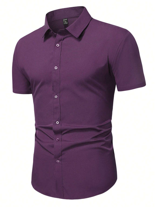 Men's Purple Slim Fit Short Sleeve Casual Shirt